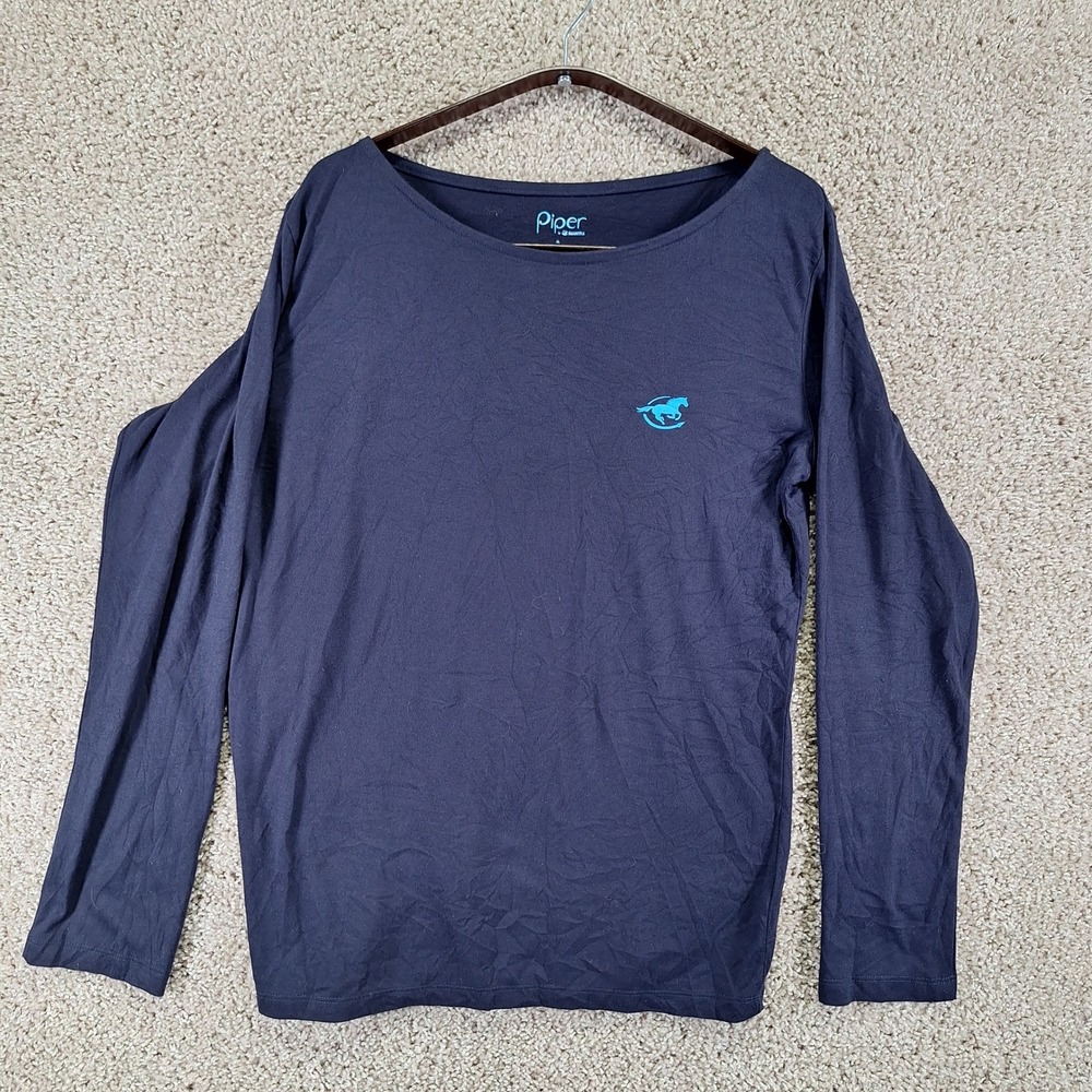 Piper Smartpak Shirt Women XL Navy Blue Long Sleeve Equestrian Horse Logo Casual